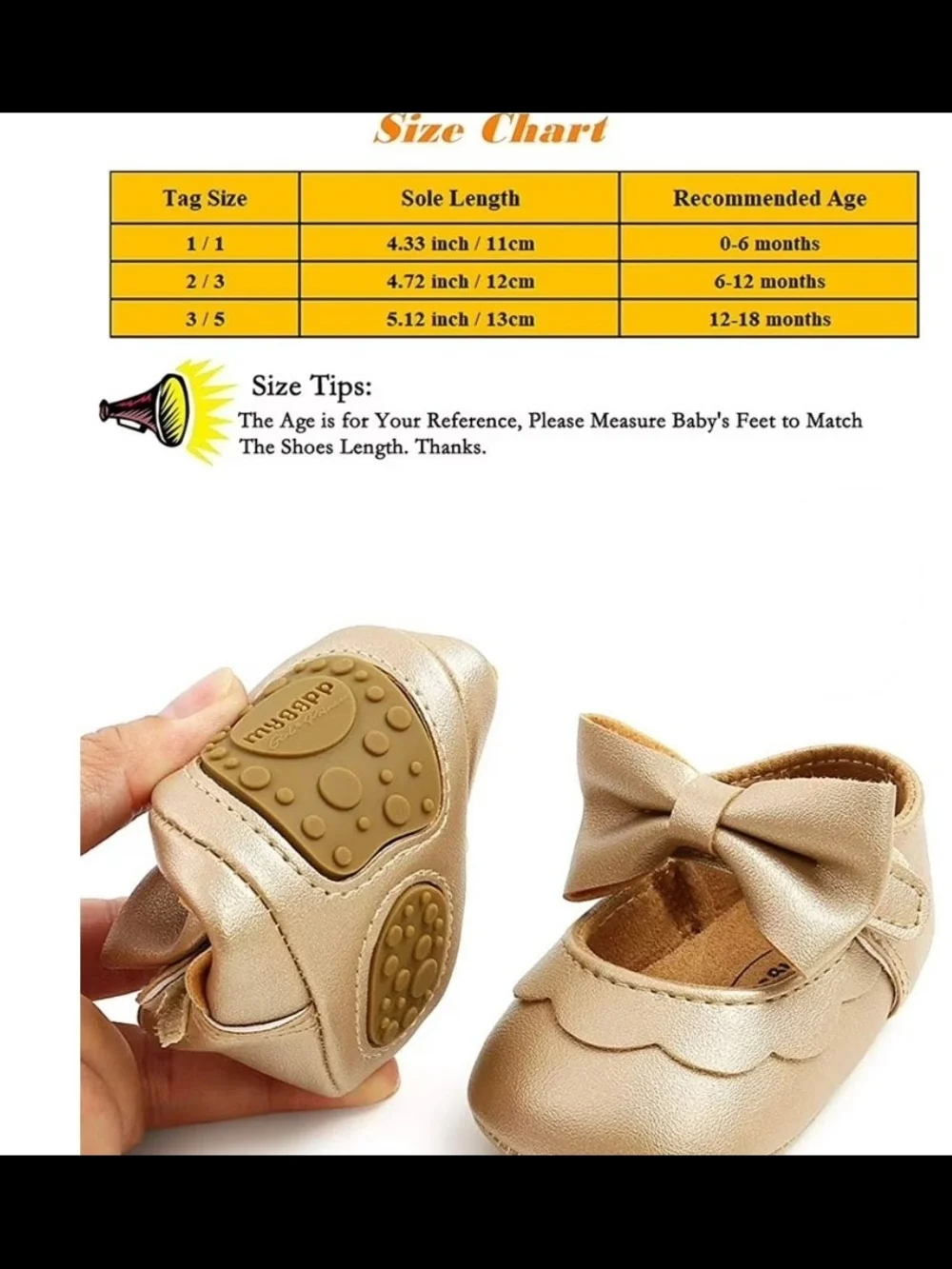 MYGGPP girl*prince Gold Bow Baby Girl Shoes sz 12